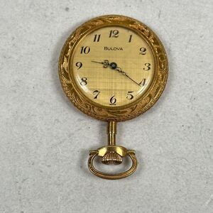 VTG Bulova Pocket Watch 36mm Gold Tone Manual Wind Swiss Open Face Working
